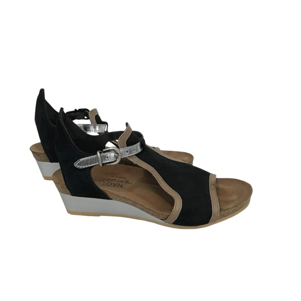 Naot Women's Fiona Sandals Size 37 6 Black Leather Wedge Heel Caged Shoe Open - Picture 6 of 6